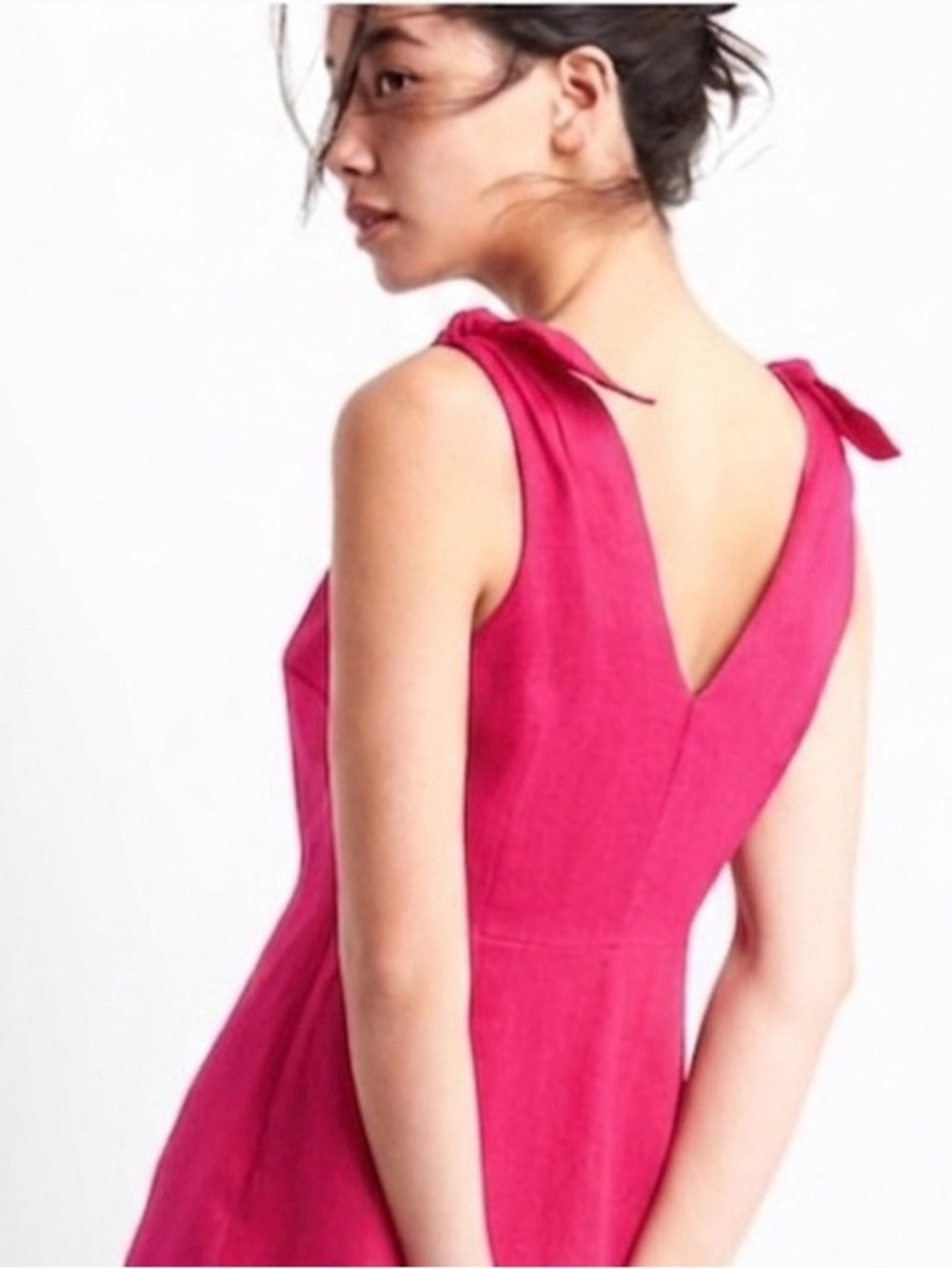 Gap Hot Pink 100% Linen Tie-Strap Mini Dress NWT 4 - Picture 2 of 5
